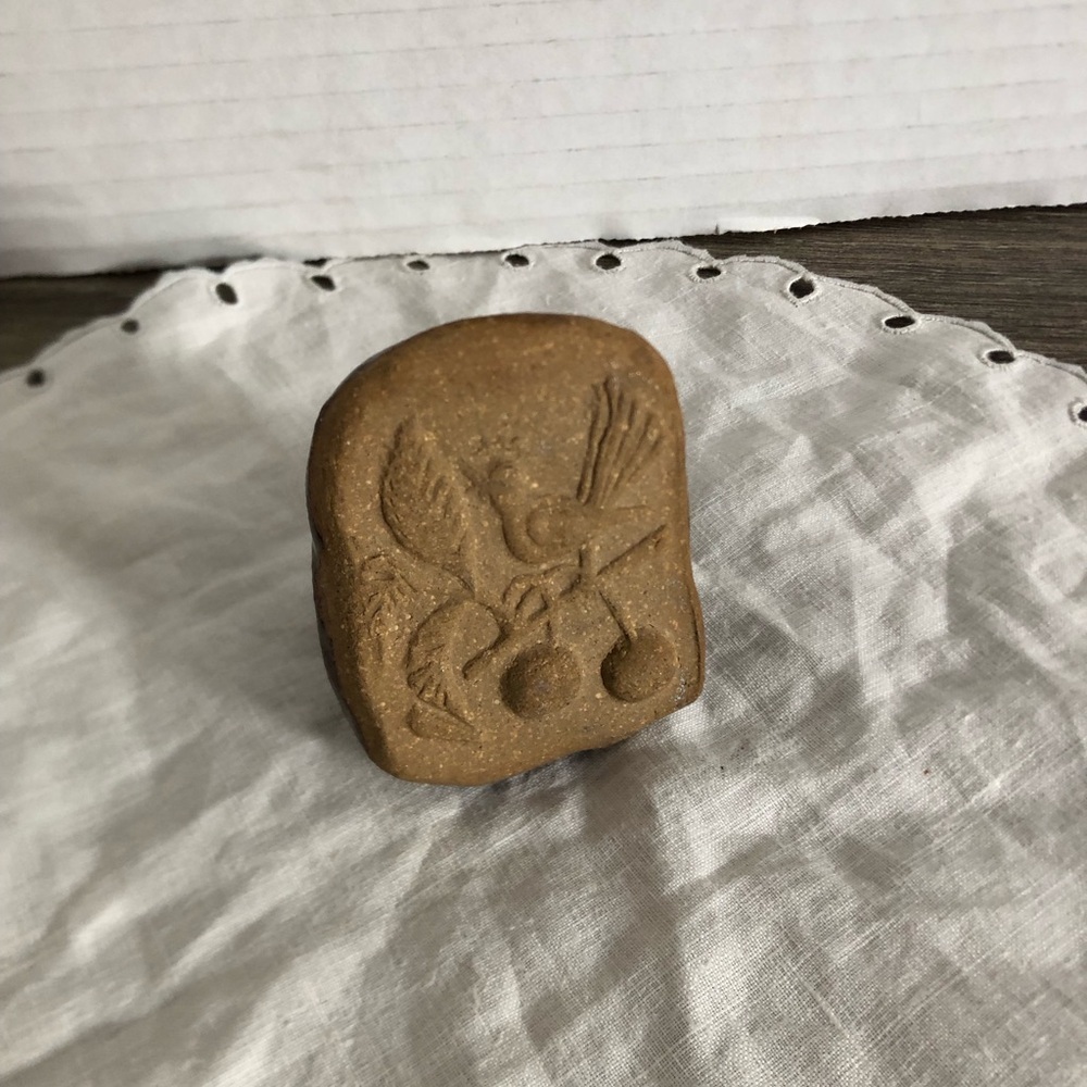 Vtg Baking Stamp with Bird and Cherries Design